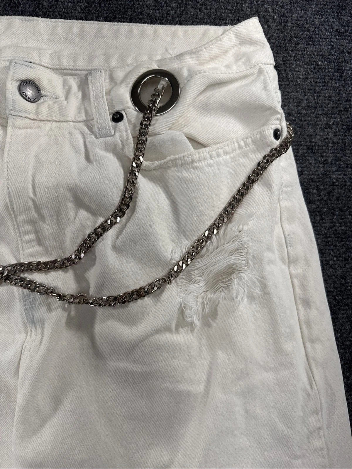 CARMAR Cargo Jeans Women 29 White Chain Utility Denim Y2K Streetwear