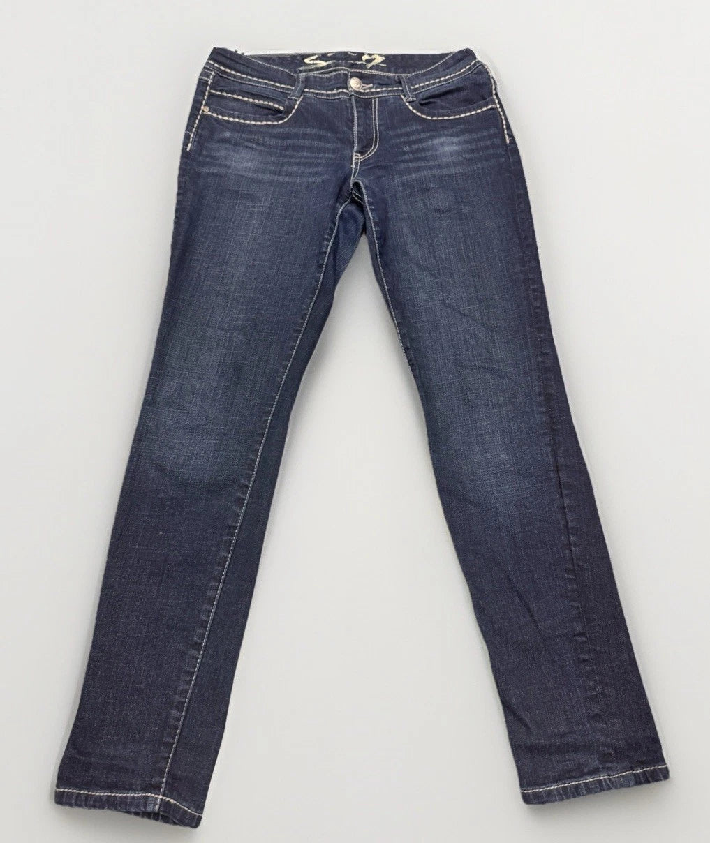 Vintage Seven For All Mankind Skinny Jeans Womens 10 Blue White Stitching Y2K EU