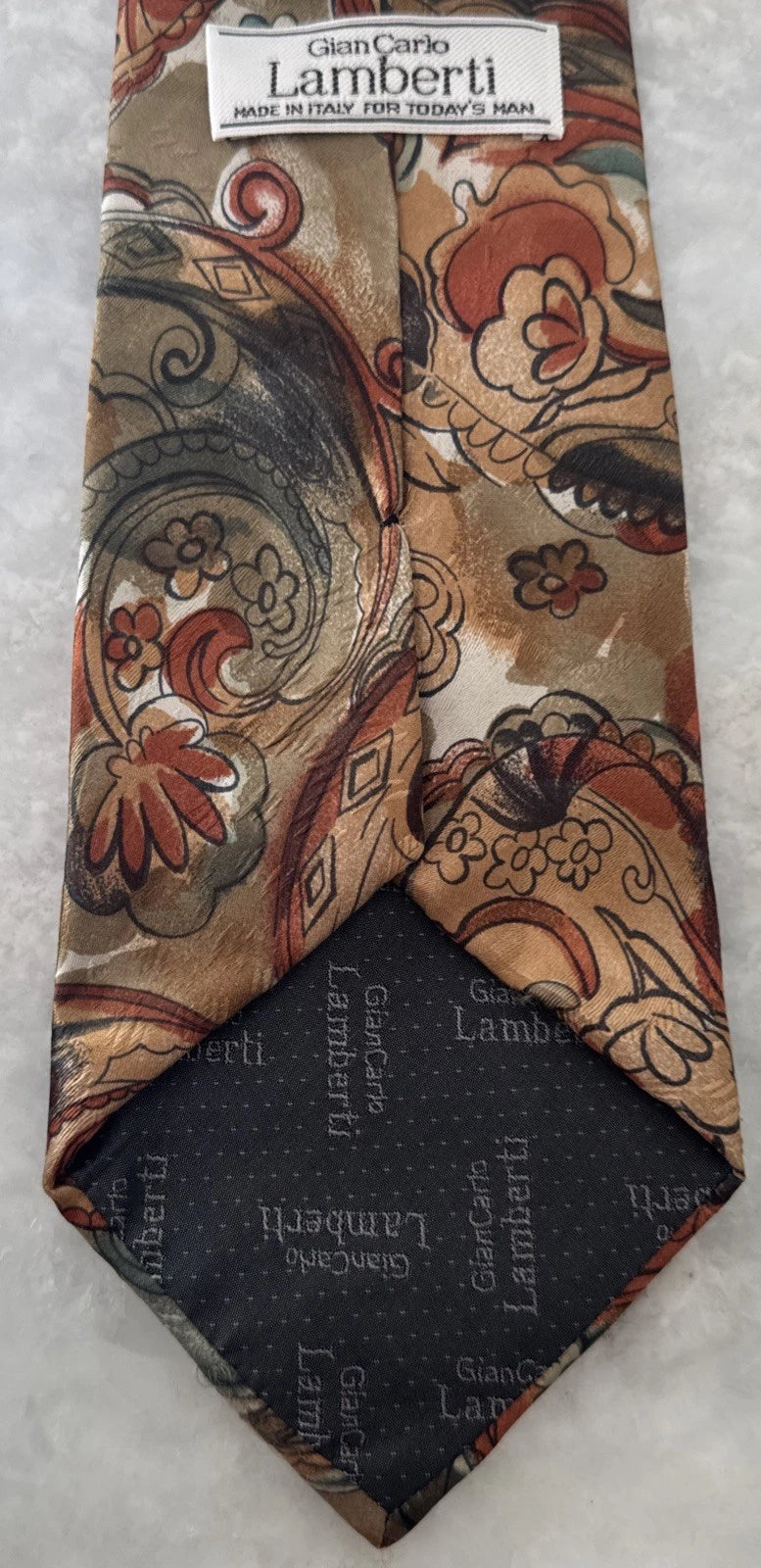 GianCarlo Lamberti 100% Silk Paisley Necktie Handmade in Italy Vintage