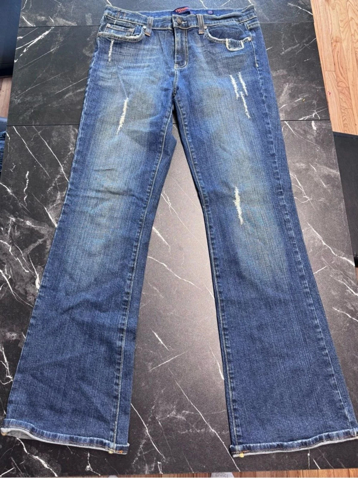 Vigoss Mid Blue Flare Jeans Juniors 11/12 Distressed Retro Denim Trendy