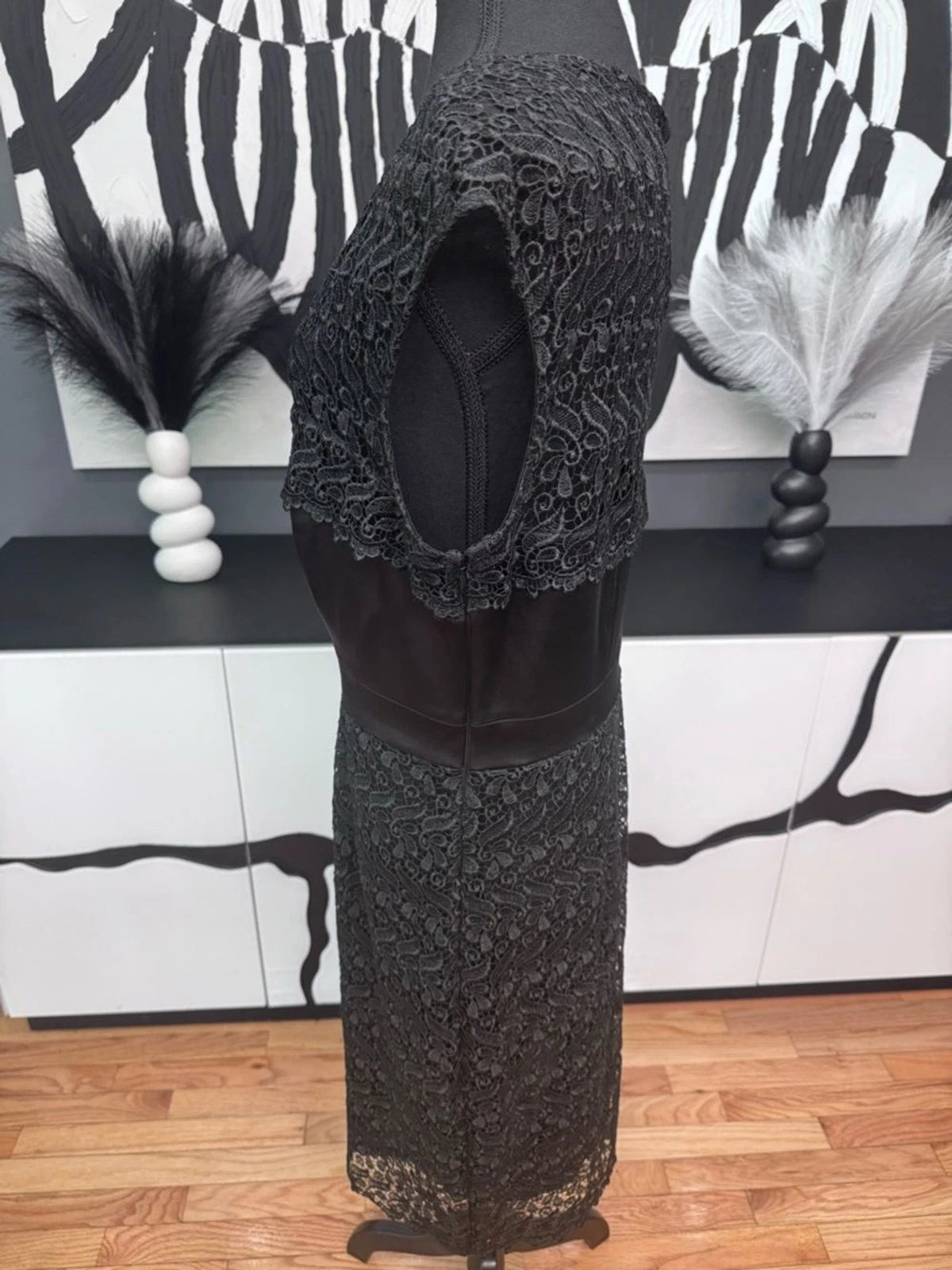 Jax Charcoal Lace Overlay Midi Dress Sleeveless A-Line Formal Size 12 EUC