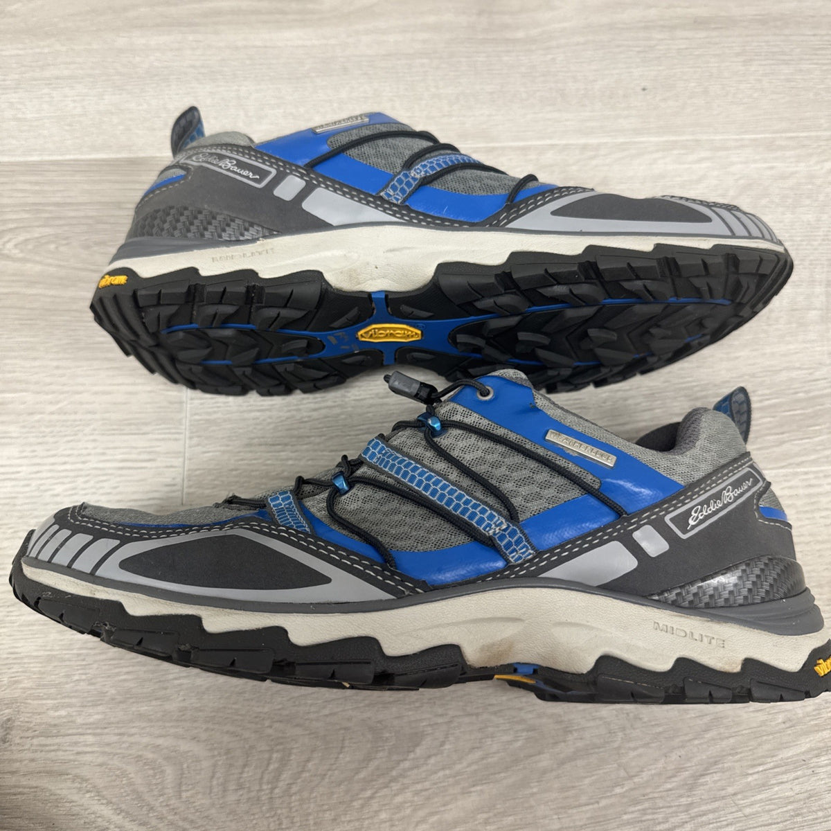 Eddie Bauer Waterproof Vibram Trail Hiking Shoes Gray Blue Men's Size 8.5