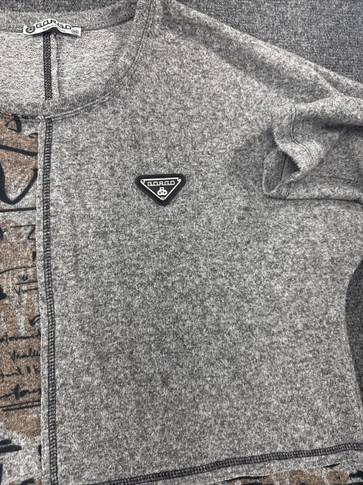 GORGO Abstract Graphic Knit Sweater Gray Graffiti Pullover Women's 46 EU
