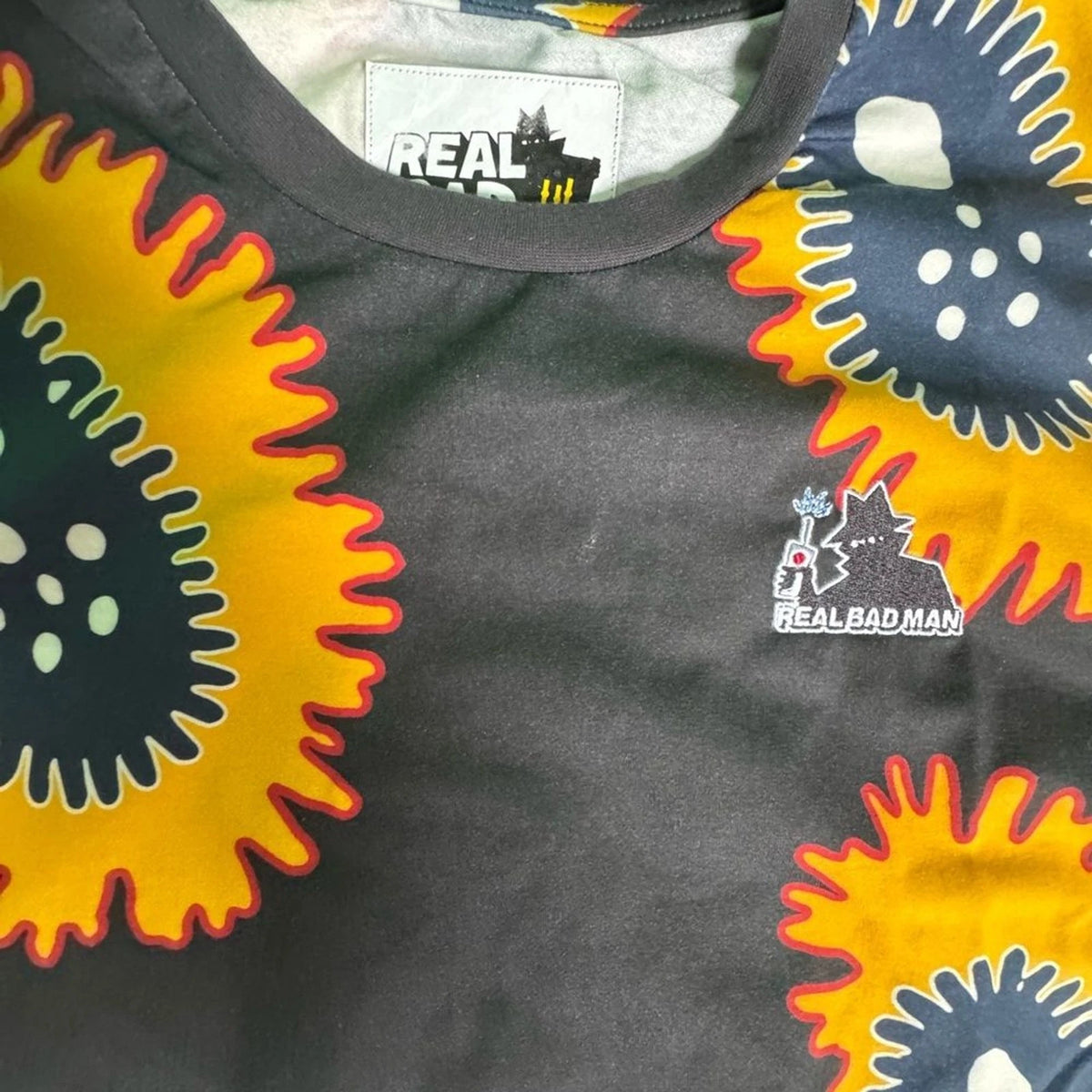Real Bad Man Exploding Head Men’s M Black Orange Long Sleeve Graphic Tee