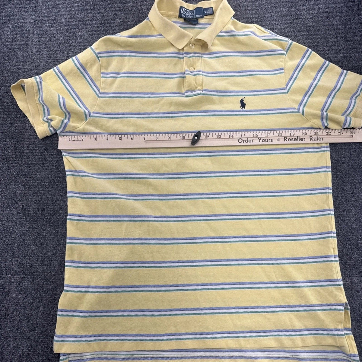 Polo Ralph Lauren Custom Fit Polo Shirt Mens XL Yellow Striped Pony Logo