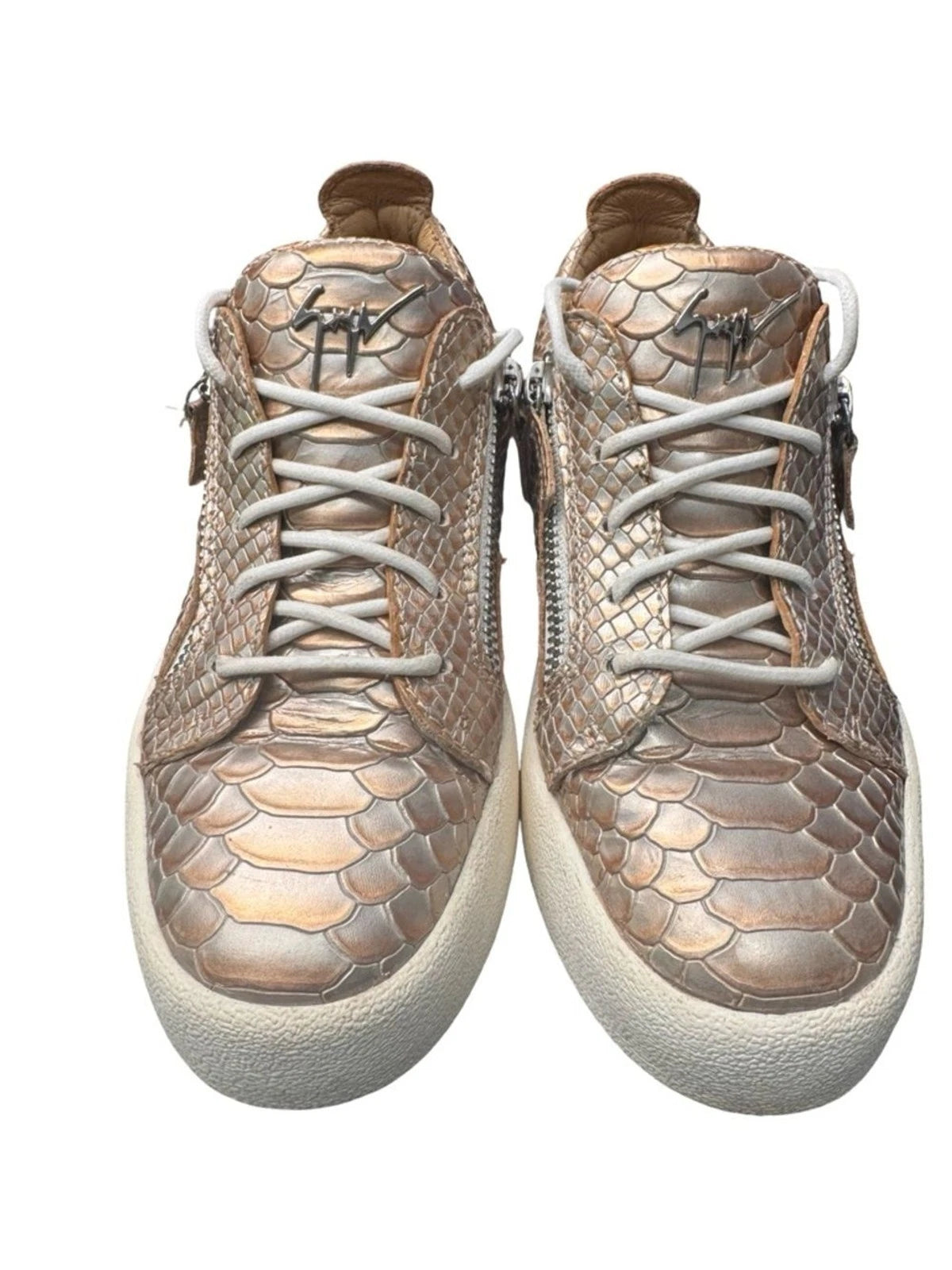 Giuseppe Zanotti Frankie Gold Python Leather Sneakers EU 38 Double Zip Italy