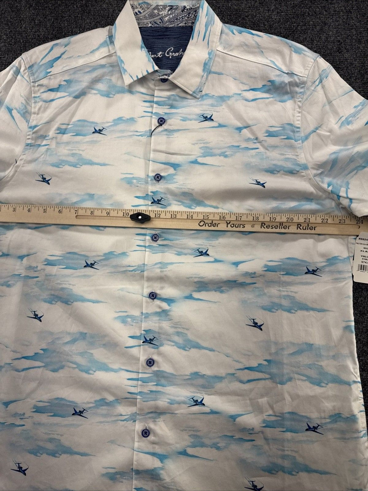 Robert Graham Fulton Shirt Men XL Airplane Cloud Print Short Sleeve NWT $198