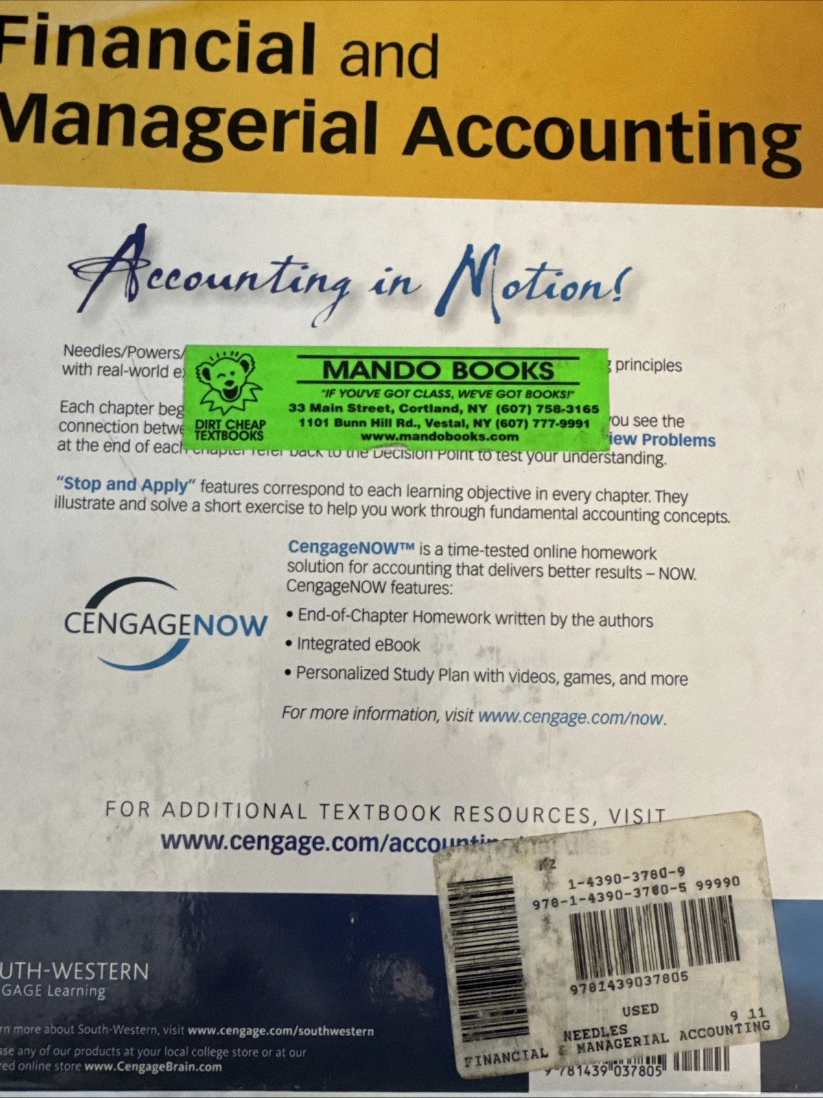 Financial and Managerial Accounting 9th Ed Needles Powers Crosson Hardcover