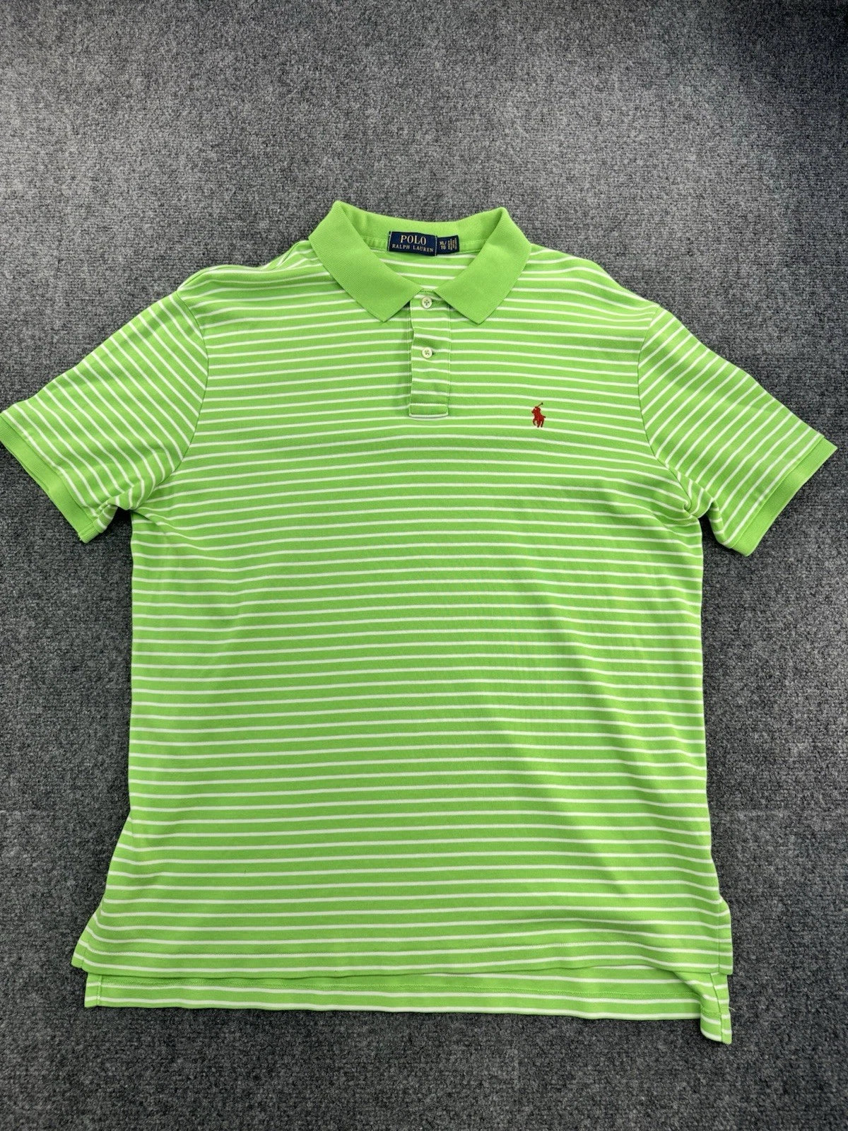 Polo Ralph Lauren Polo Shirt, Green/White Striped, Red Pony, XL - Pre-Owned
