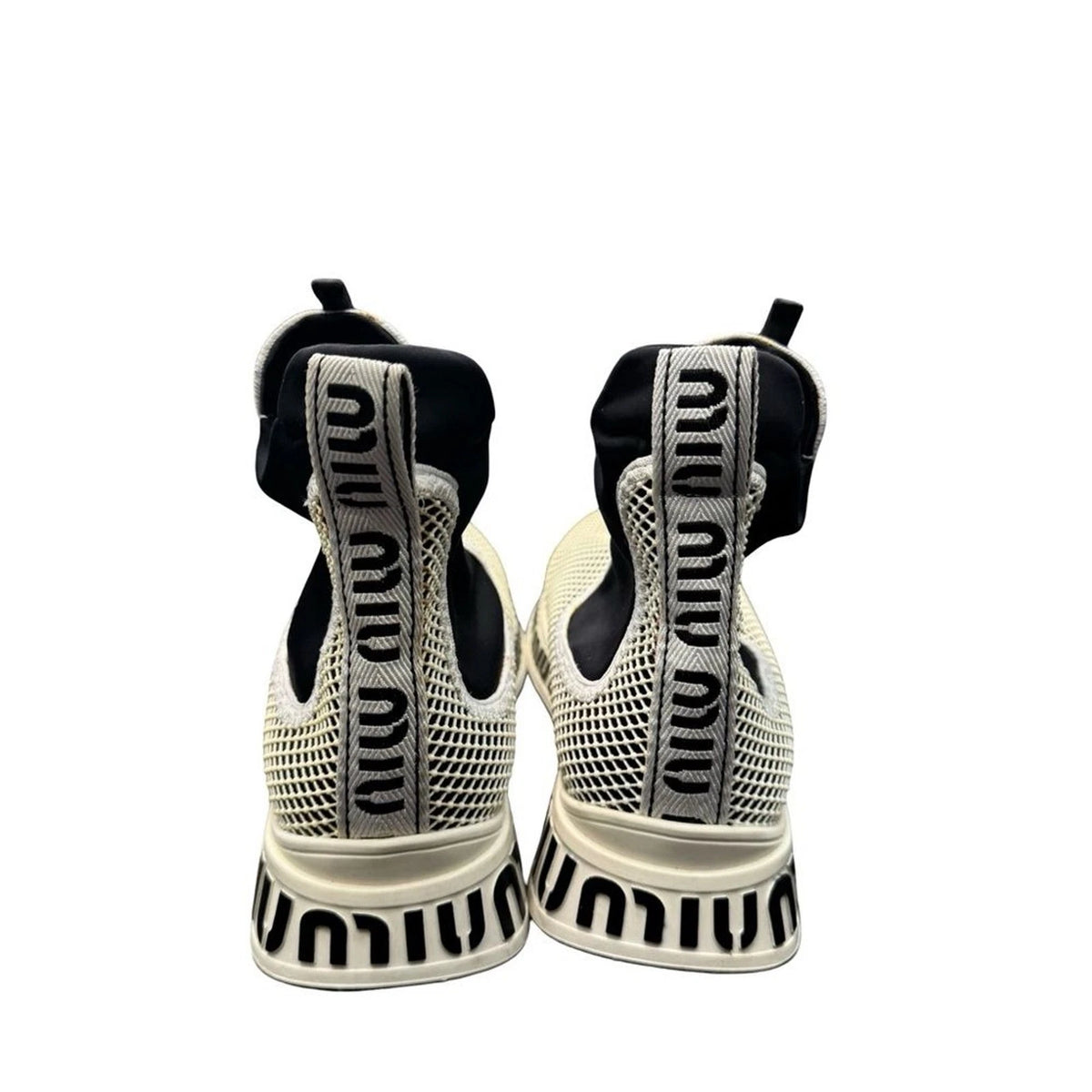 Miu Miu Crystal Mesh Slip-On Sneakers Women’s EU 39 Black White Italy
