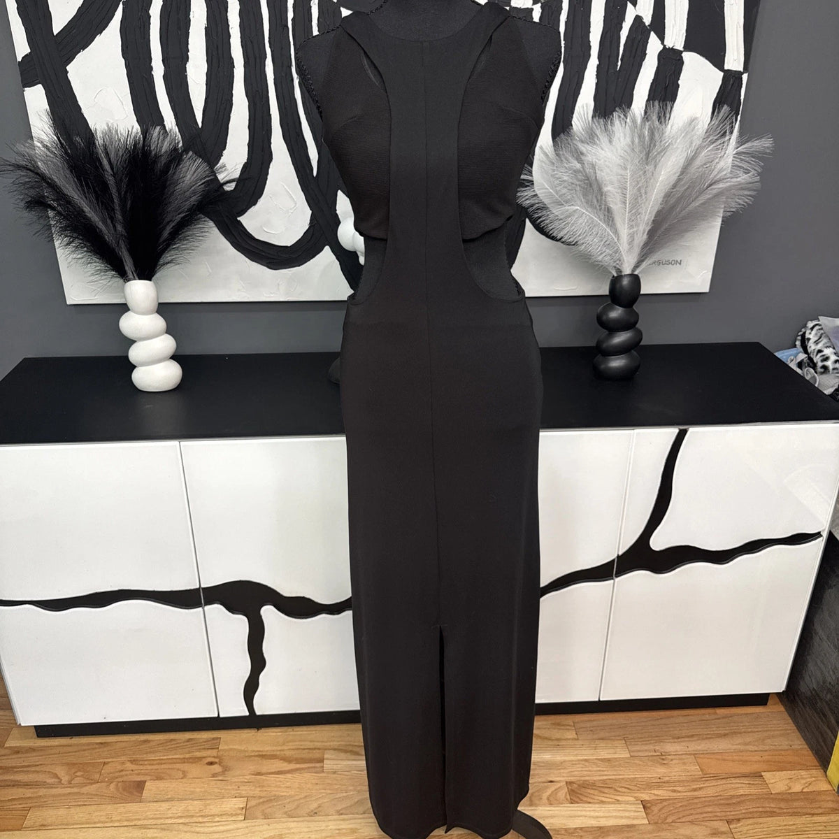 Sans Souci Black Cutout Maxi Dress Women's XS Sleeveless Bodycon Evening