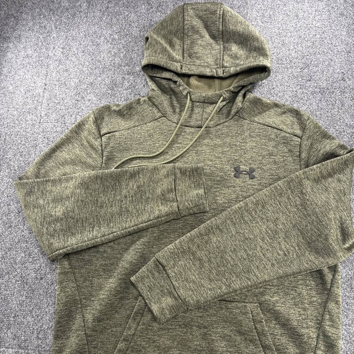 Under Armour Hoodie Mens M Olive Green Heather Loose Fit Fleece Pullover Logo