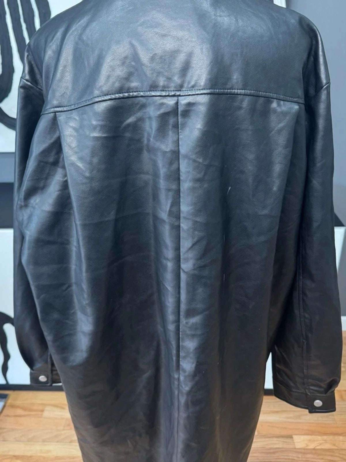 Bagatelle Black Faux Leather Coat Womens XL Snap Front Long Jacket EUC