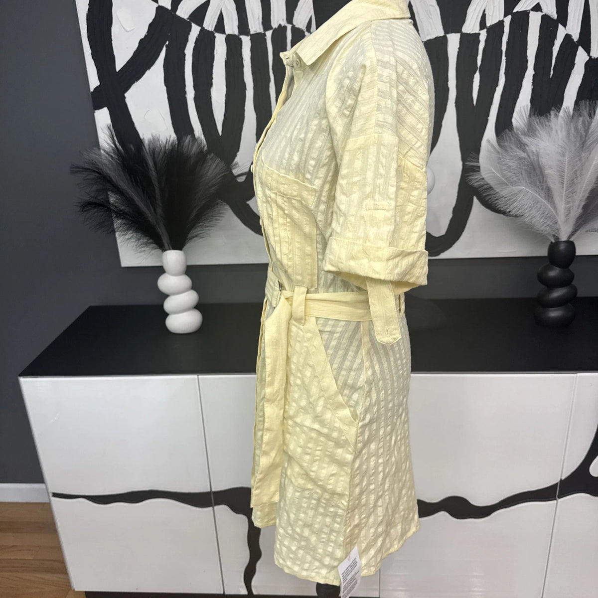 ASOS Design Yellow Seersucker Shirt Mini Dress Women's 6 NWT D Ring Belt