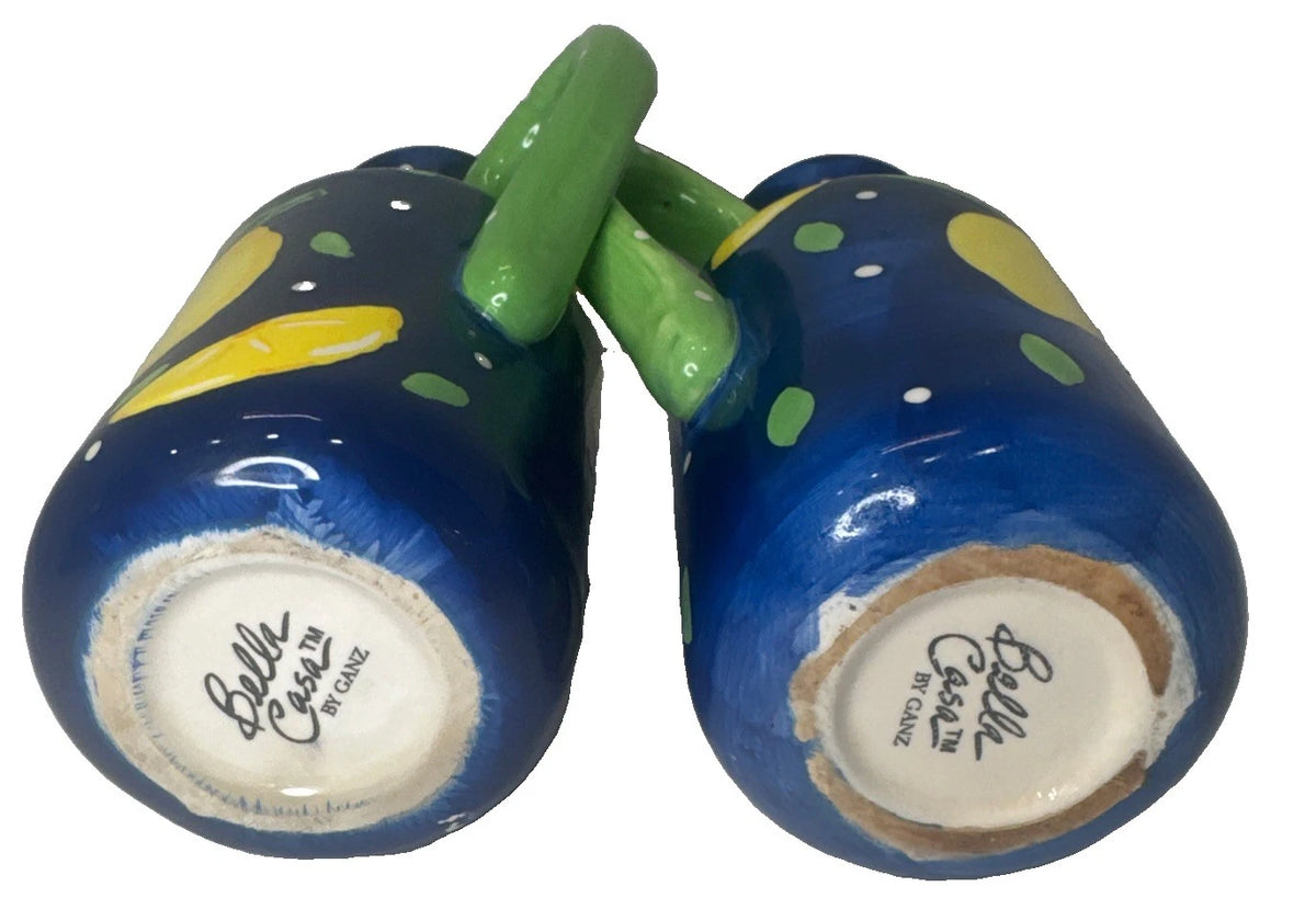 Bella Casa by Ganz Lemon Ceramic Pitchers Set of 2 Blue Green Yellow 6”