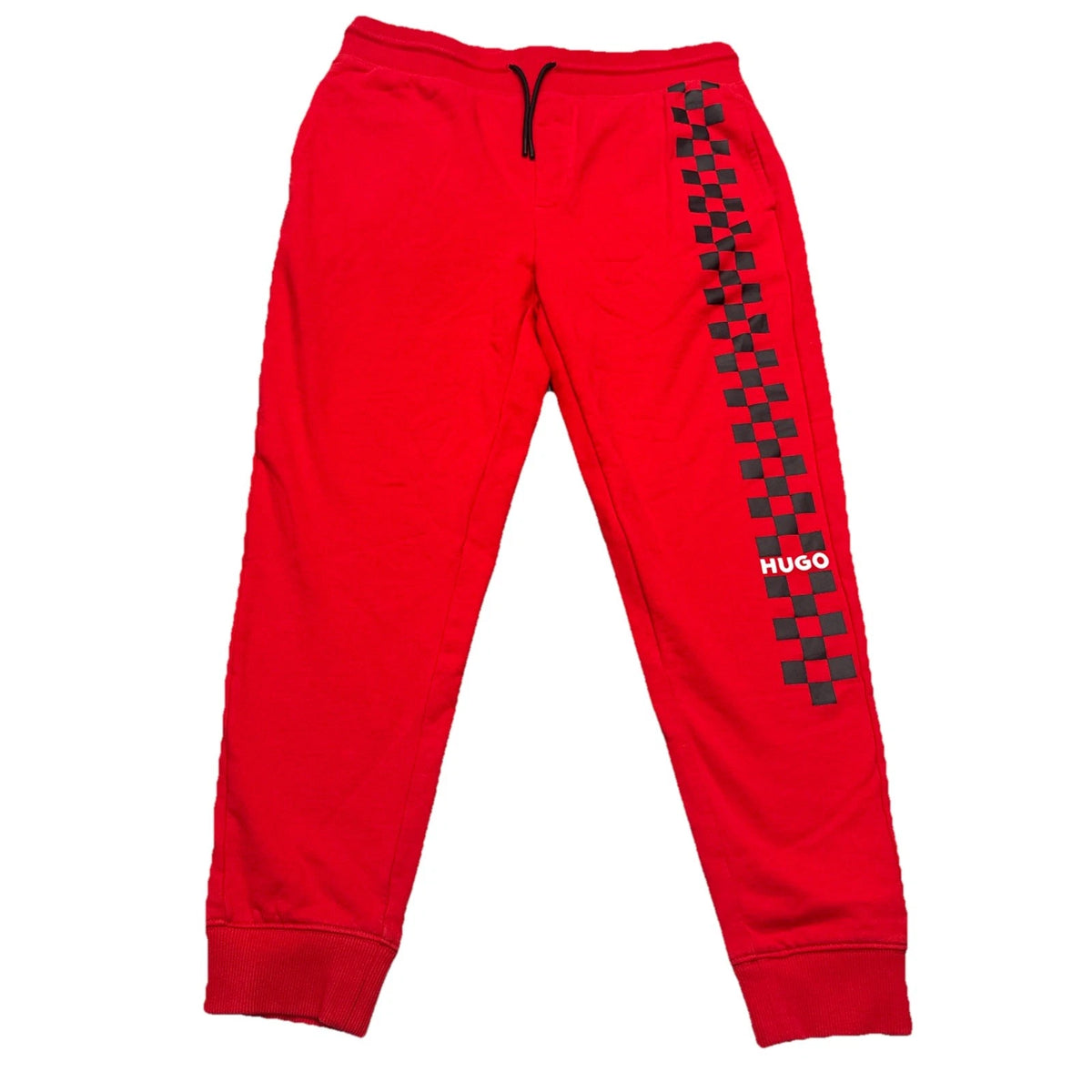 Hugo Boss Mens Large Red Black Checkered Logo Jogger Pants Athleisure