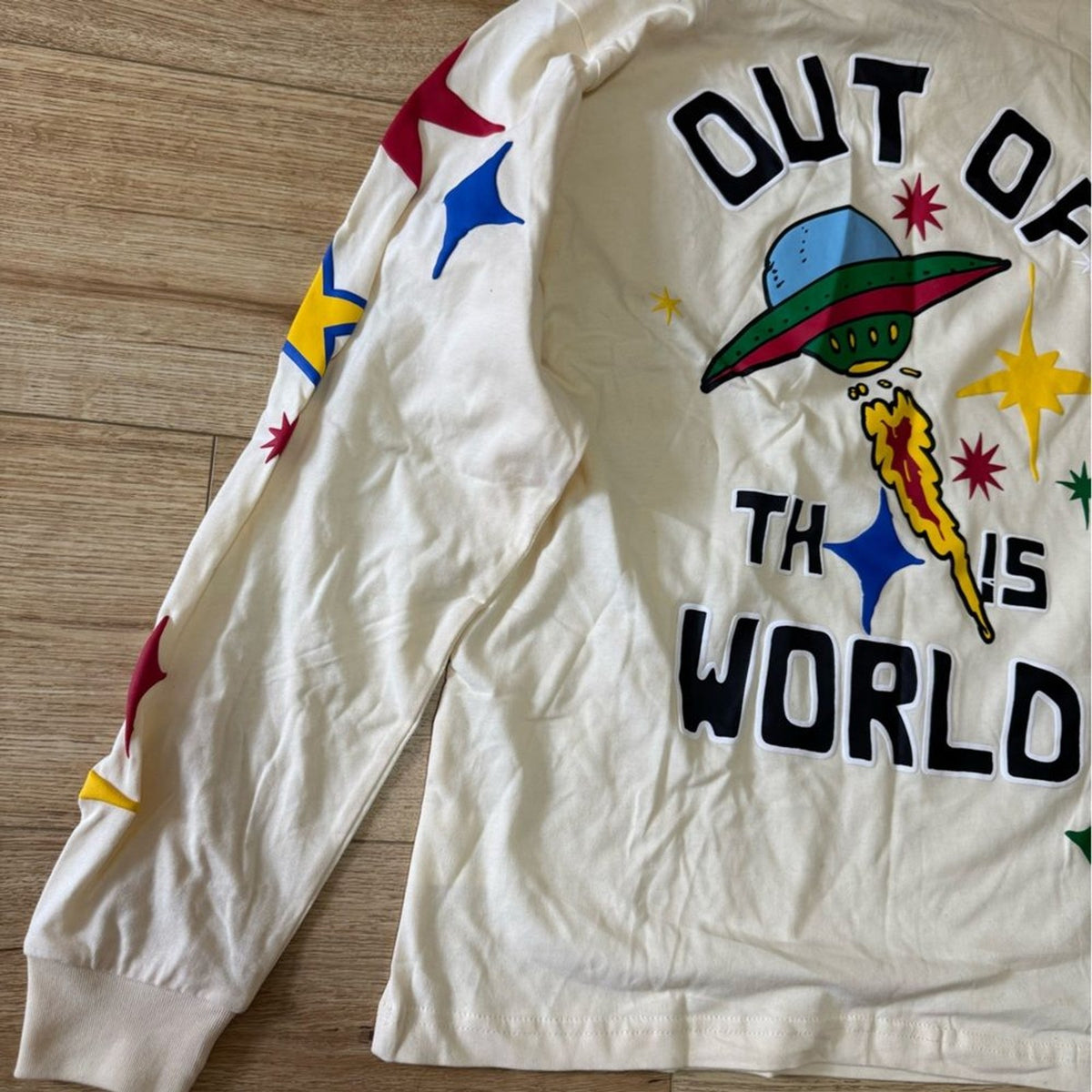 First Row Out Of This World Shirt Men’s Small Beige Graphic Long Sleeve NWT