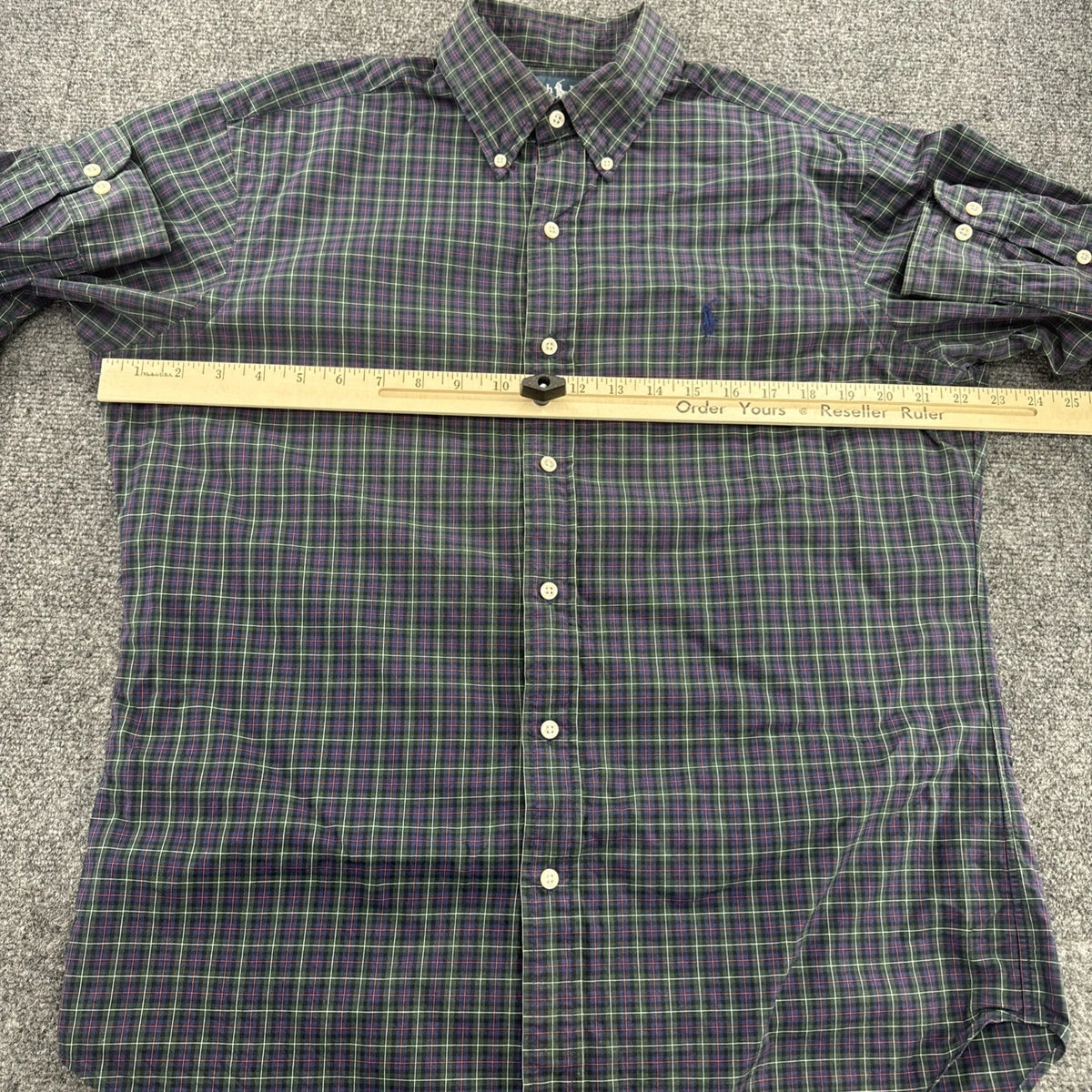 Polo Ralph Lauren Classic Fit Shirt Men’s M Green Blue Plaid Long Sleeve Pony