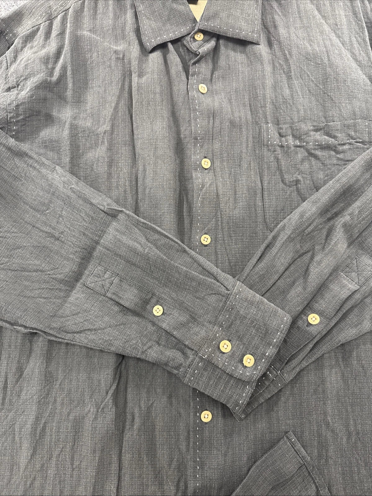 Nat Nast Luxury Originals Silk Cotton Button Up Shirt Gray Mens Large Casual