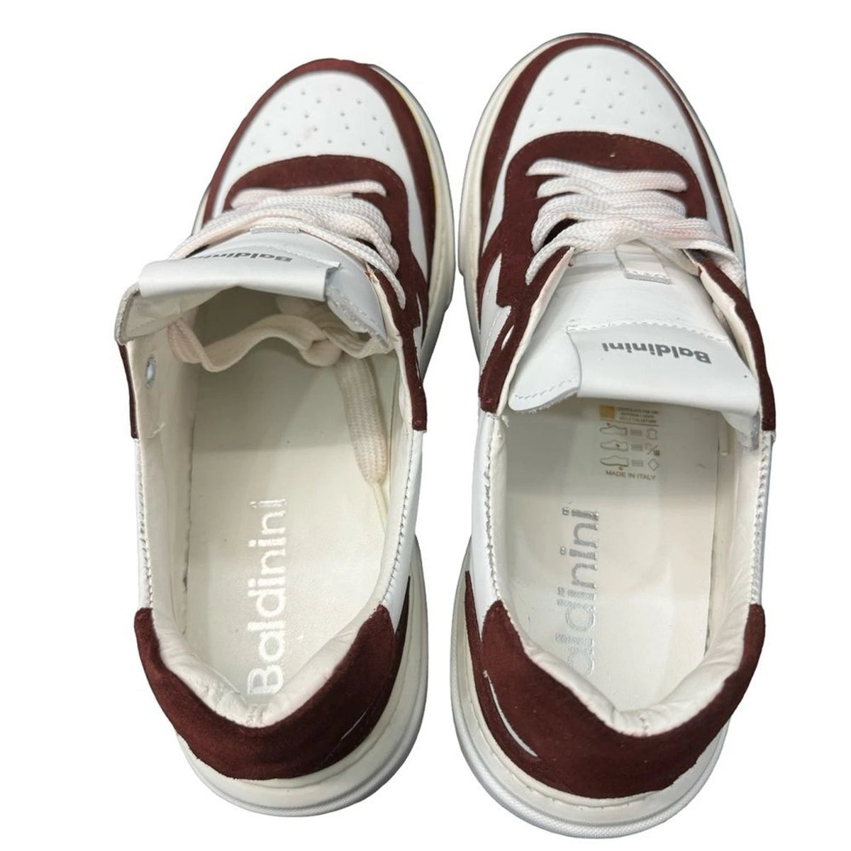 Baldinini Leather Sneakers Men’s EU 39 US 6 White Burgundy Made in Italy