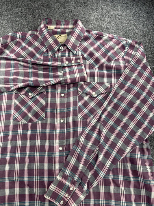 Vintage Dee Cee DC Brand Western Pearl Snap Shirt Men XL Tall Plaid Cowboy