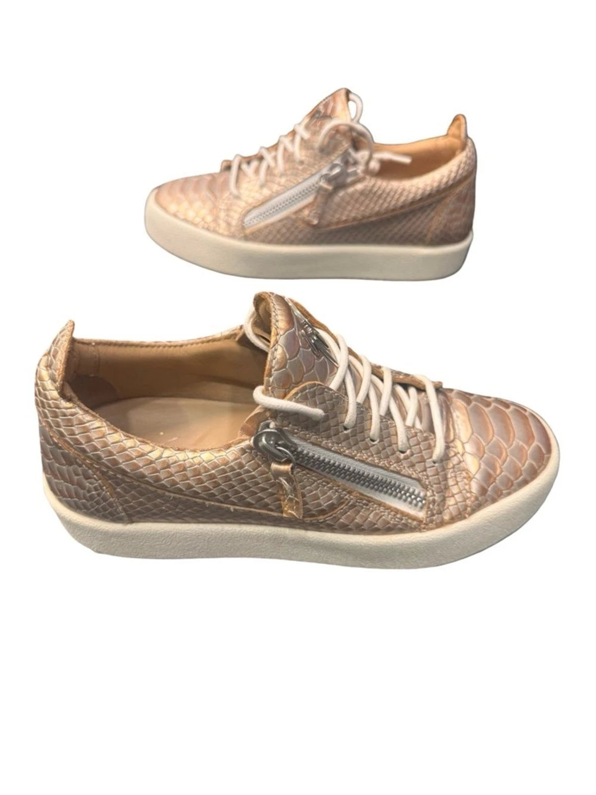 Giuseppe Zanotti Frankie Gold Python Leather Sneakers EU 38 Double Zip Italy