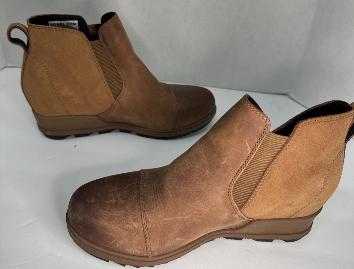 Sorel Evie Chelsea Wedge Boots Women’s 6.5 Brown Leather Suede NL3816-242