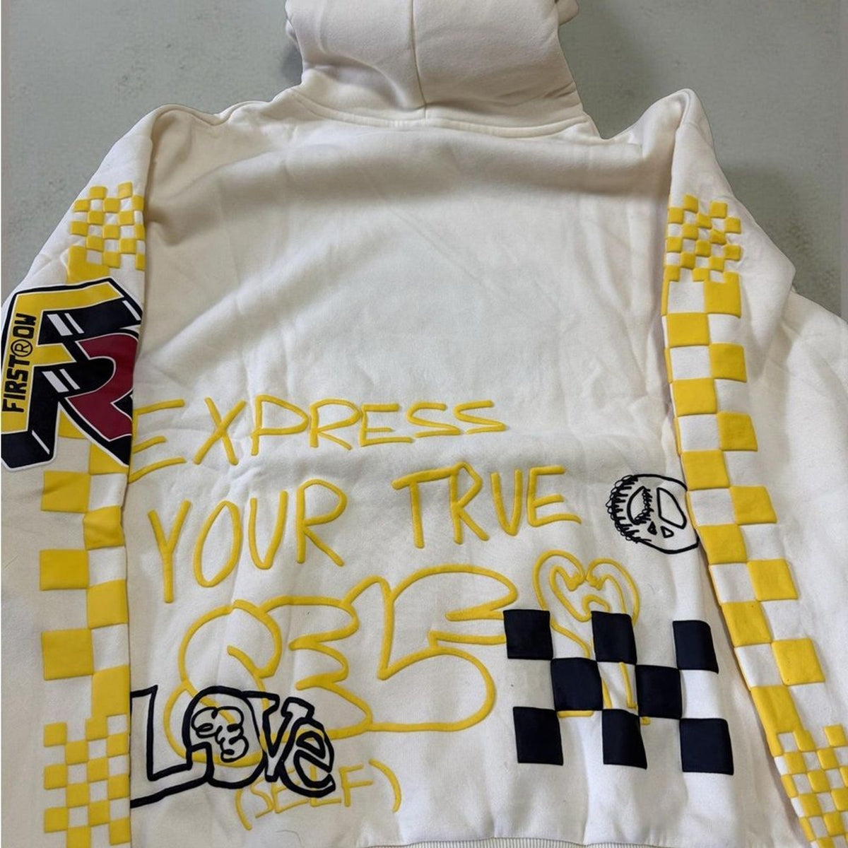 First Row Grow Your Future Hoodie Men’s Large Cream Graphic Streetwear New