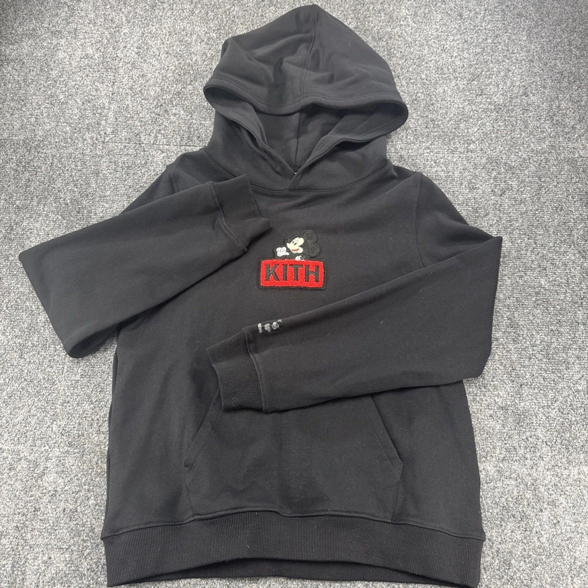 Kith x Disney Mickey Mouse Box Logo Hoodie Kids XL 14-16 Black NWOT Hype