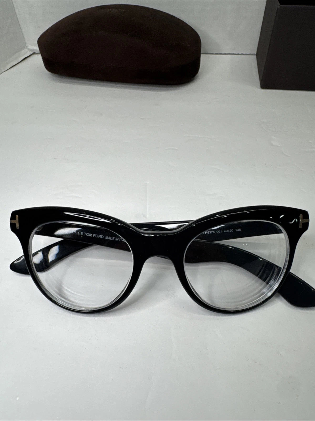 Tom Ford TF5378 001 Eyeglasses Black Gold Cat Eye 49-20-145 Italy w Case