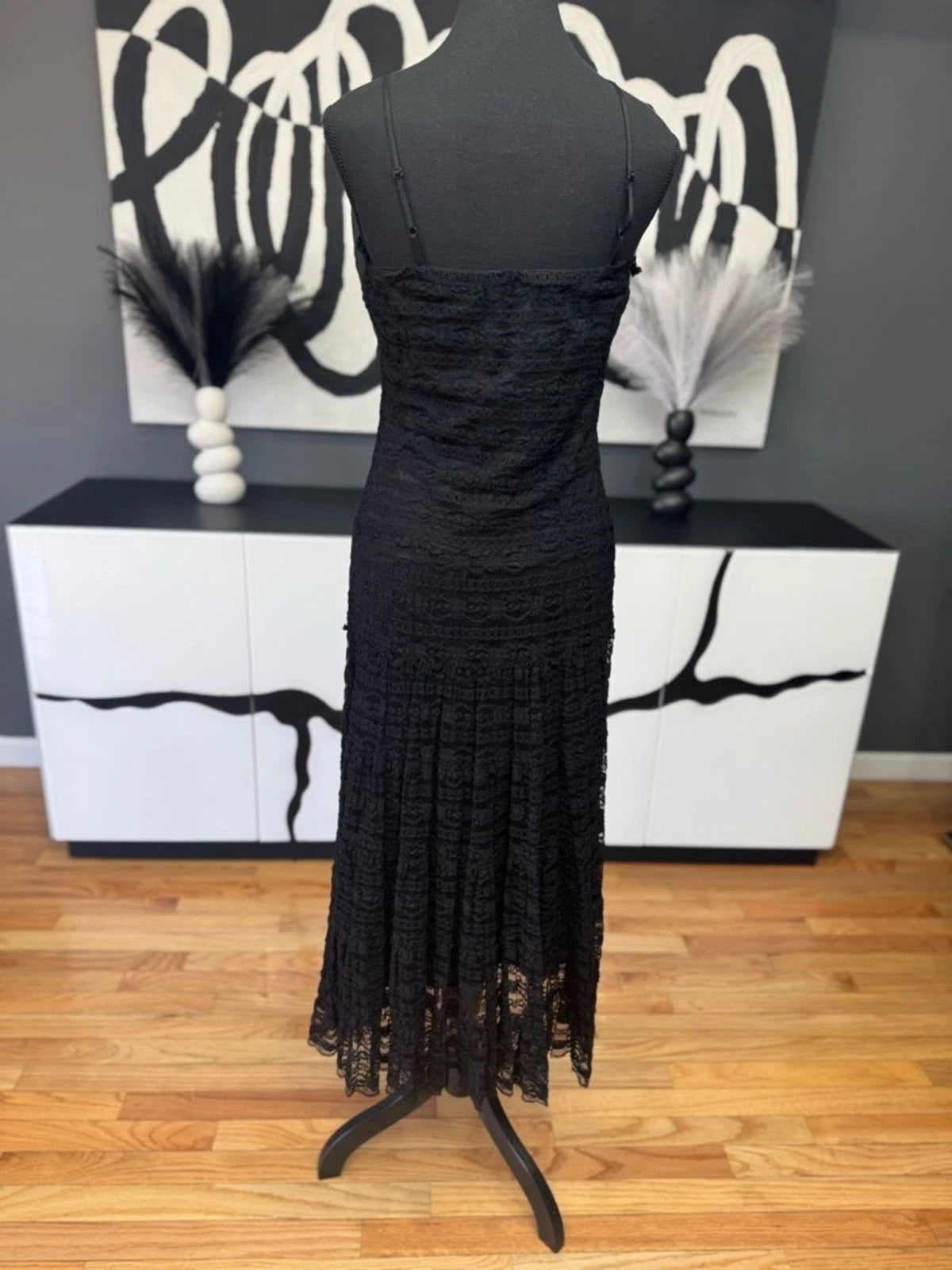 Max Studio Black Lace Strapless Midi Dress Women's Size 12 EUC Cocktail Chic