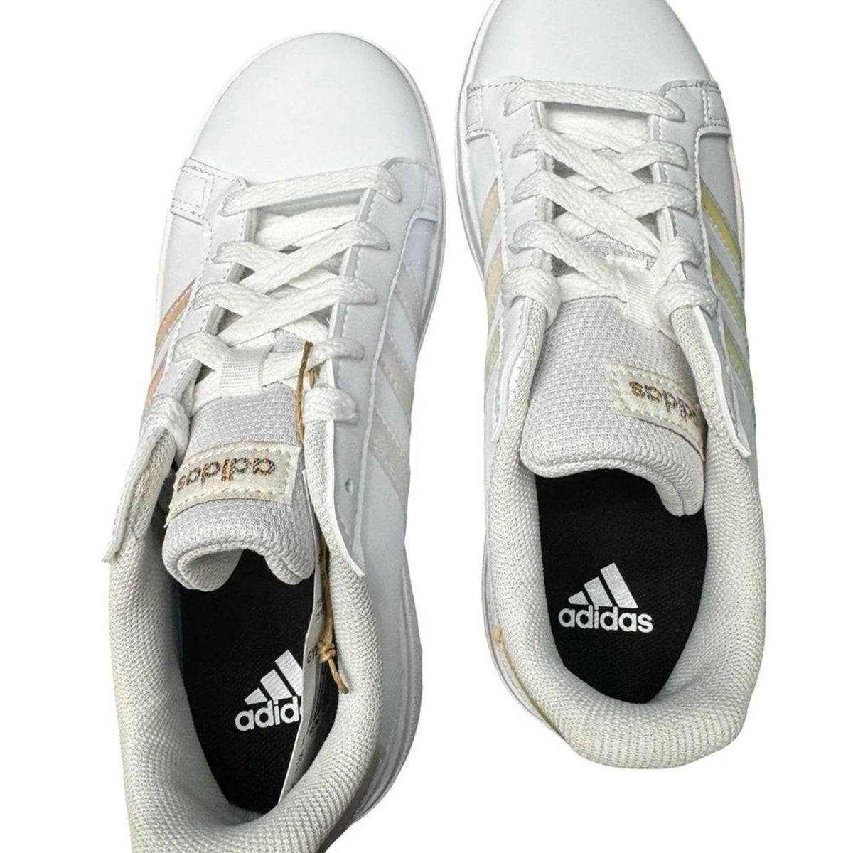 adidas Grand Court 2.0 K Kids 3 White Metallic ID7868 New with Box