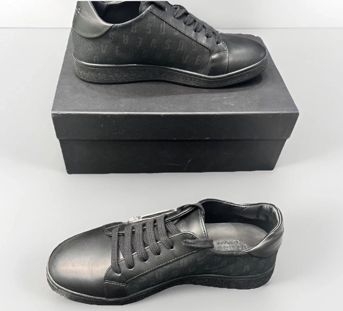 Versace Versus Lionhead Safety Pin Black Fabric & Leather Sneaker Size 36 US 6