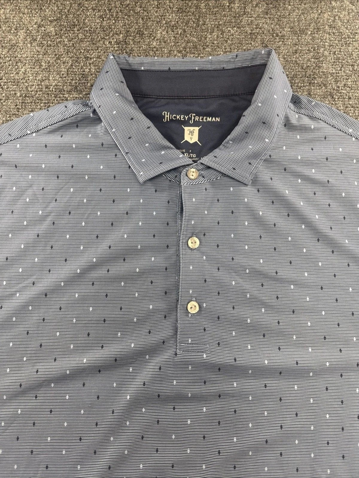 Hickey Freeman Golf Performance Polo Shirt Men's XL Blue Geo Print EUC