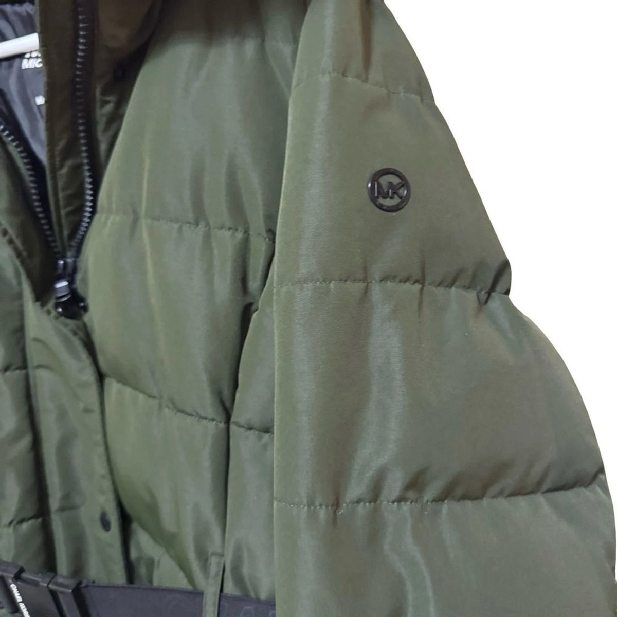 MICHAEL Michael Kors Olive Green Puffer Jacket Womens XL Faux Fur Hood