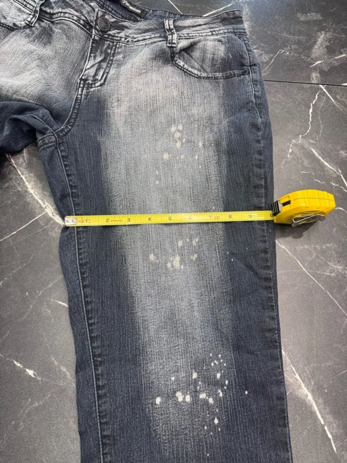 ZCO Blue Paint Splash Cropped Jeans Juniors 13 High Rise Distressed Denim