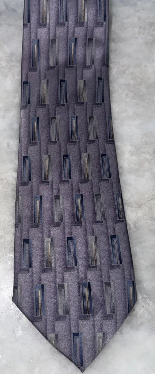 Umberto Bossi Roma Milano All Silk Geometric Necktie Handmade Italy Purple