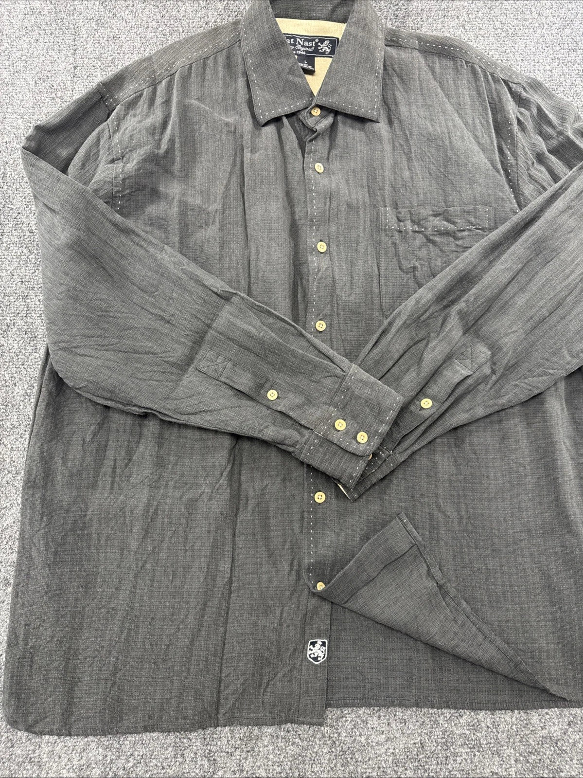 Nat Nast Luxury Originals Silk Cotton Button Up Shirt Gray Mens Large Casual