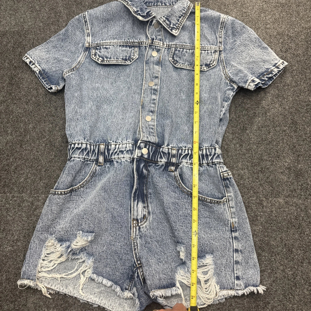 Shein Denim Romper Womens Medium Blue Button Front Shorts Jumpsuit Casual Summer