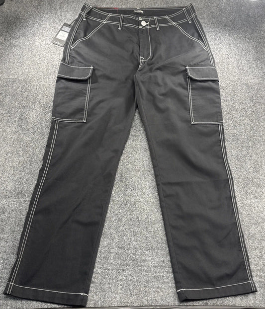 True Religion Mens 34x32 Black Cargo Pants Contrast Stitch Horseshoe NWT