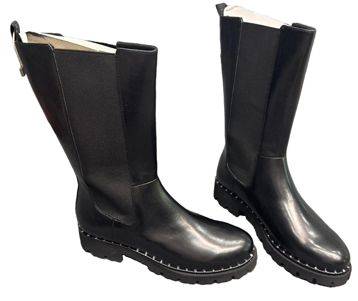 Steve Madden Black Leather Knee Boots Women’s 9 EU 40 Lug Sole Studded BNIB