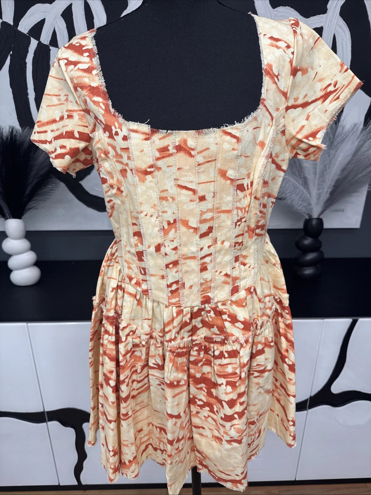 ASOS Design Square Neck Corset Mini Dress Women's 6 Red Orange NWT