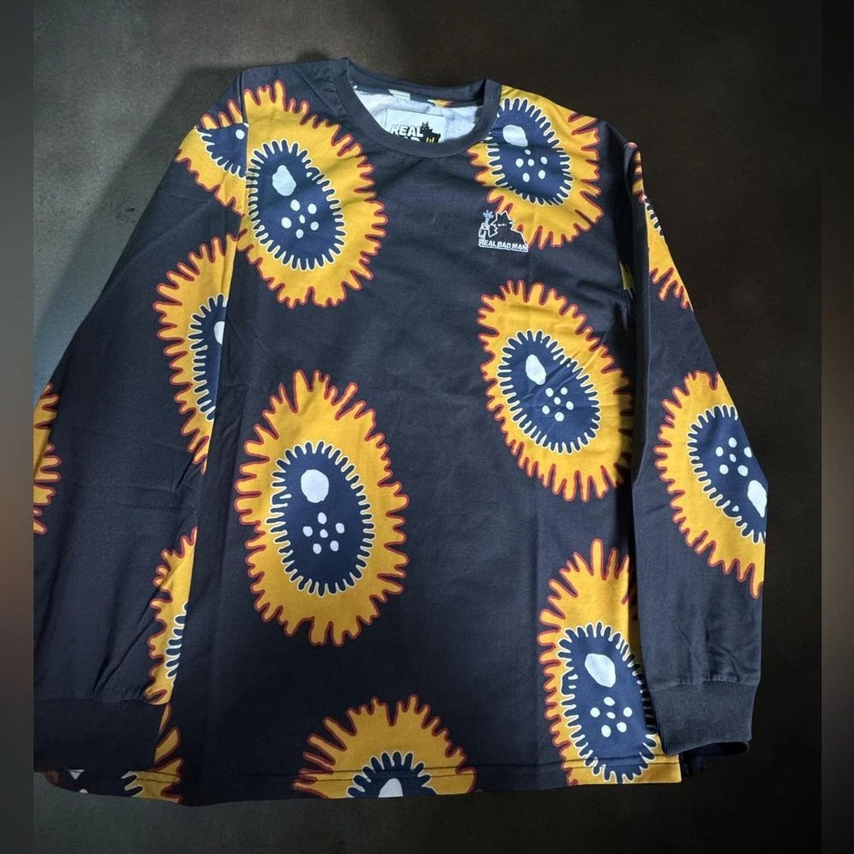 Real Bad Man Exploding Head Men’s M Black Orange Long Sleeve Graphic Tee