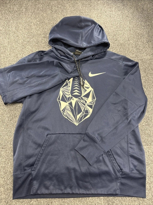 Nike Football Hoodie Mens Large Navy Geometric Football Pullover Swoosh