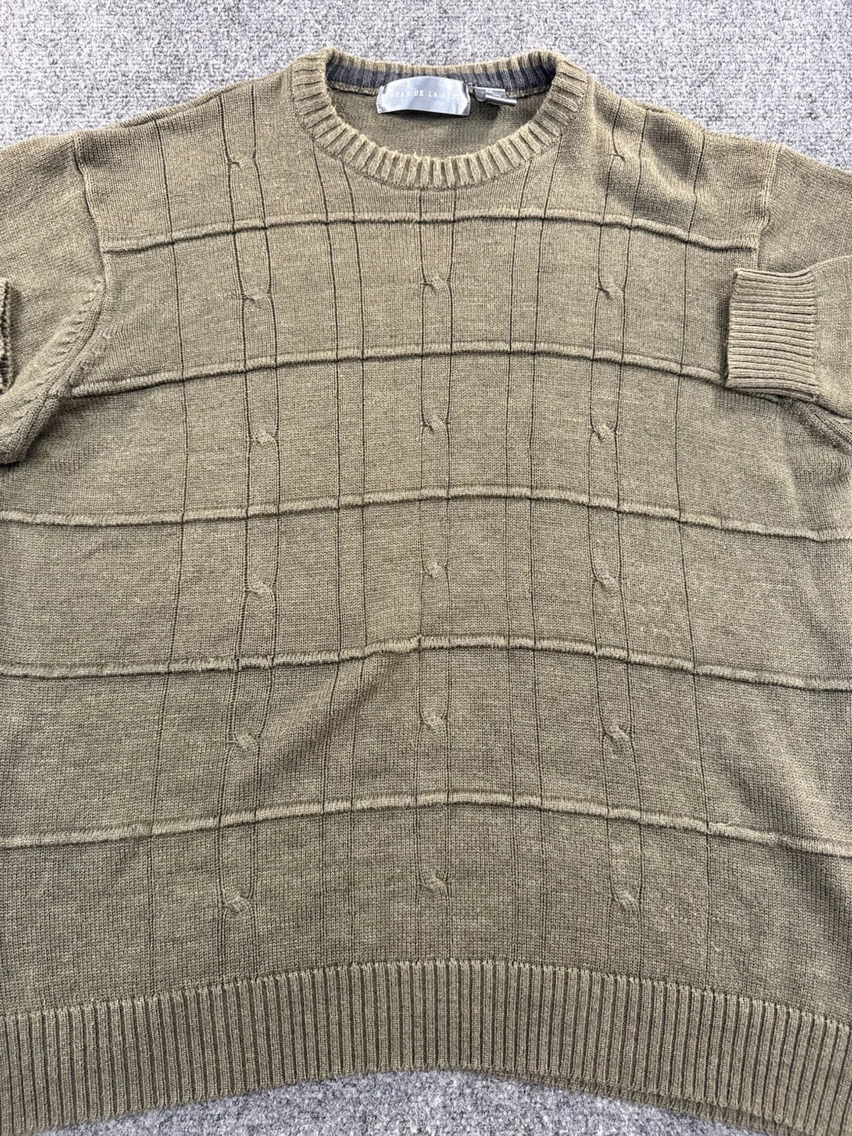 Oscar de la Renta Men's Green Textured Knit Crewneck Sweater XXL Pre-Owned