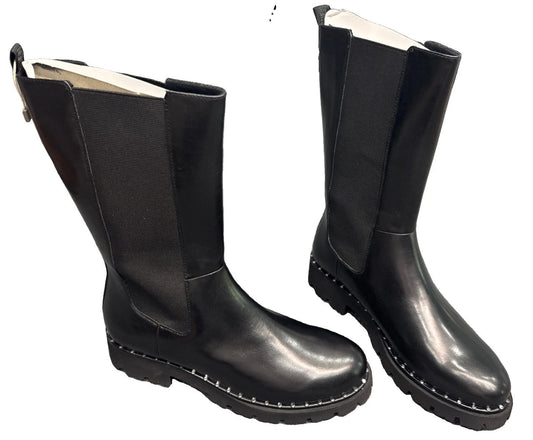 Steve Madden Black Leather Knee Boots Women’s 9 EU 40 Lug Sole Studded BNIB
