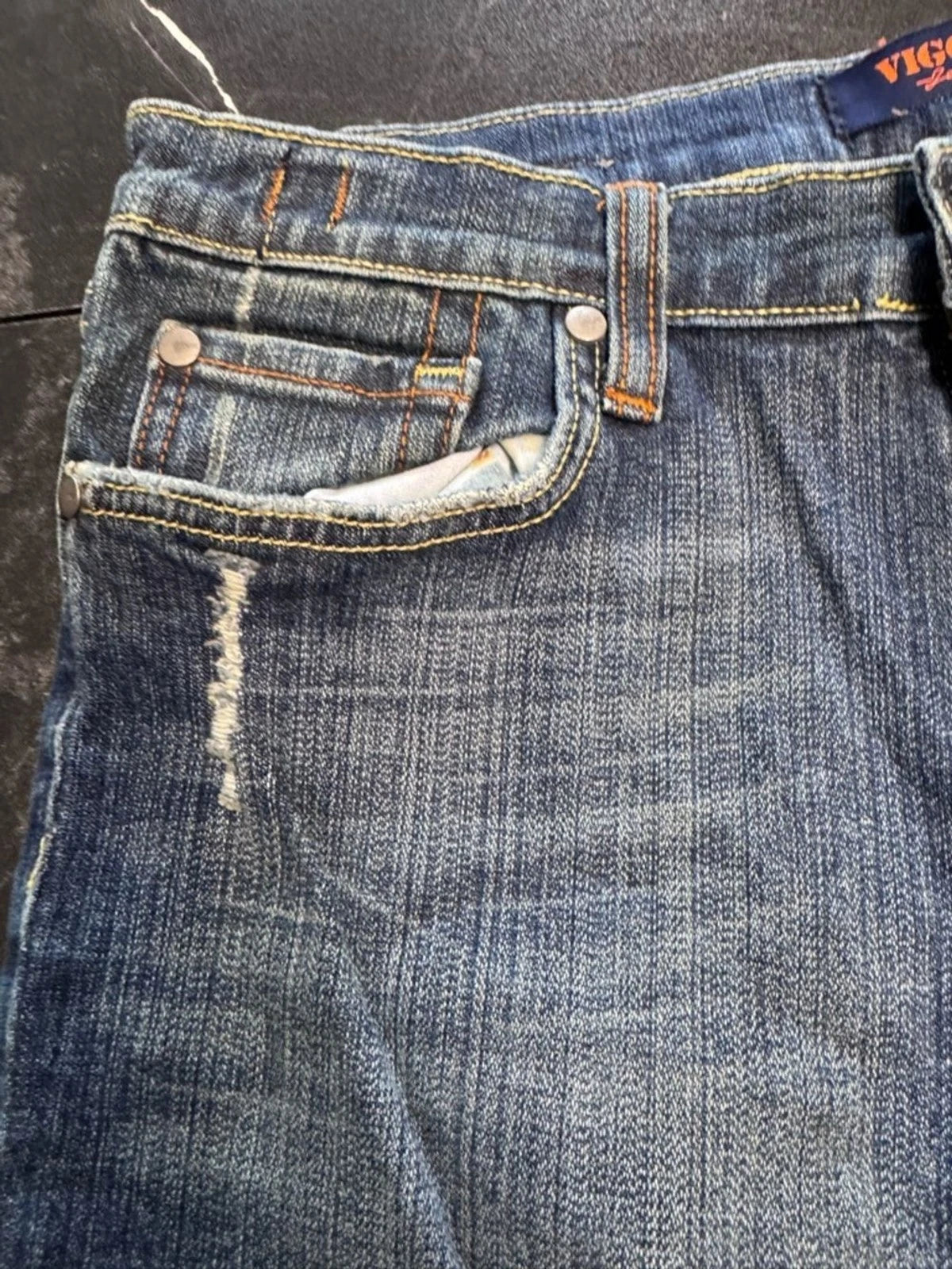 Vigoss Mid Blue Flare Jeans Juniors 11/12 Distressed Retro Denim Trendy