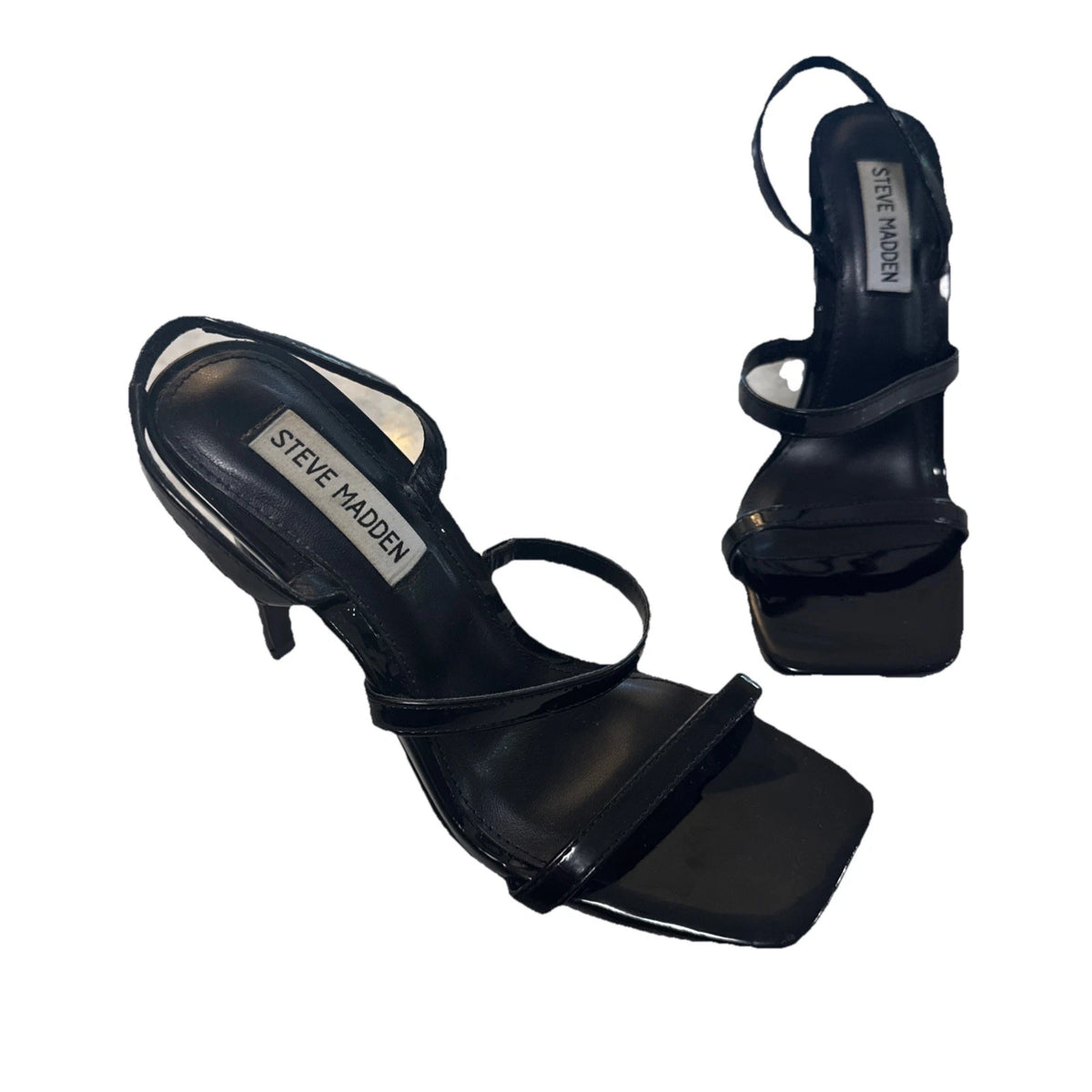 STEVE MADDEN Gracey Black Square Toe Stiletto Heeled Sandal 6.5 EUC