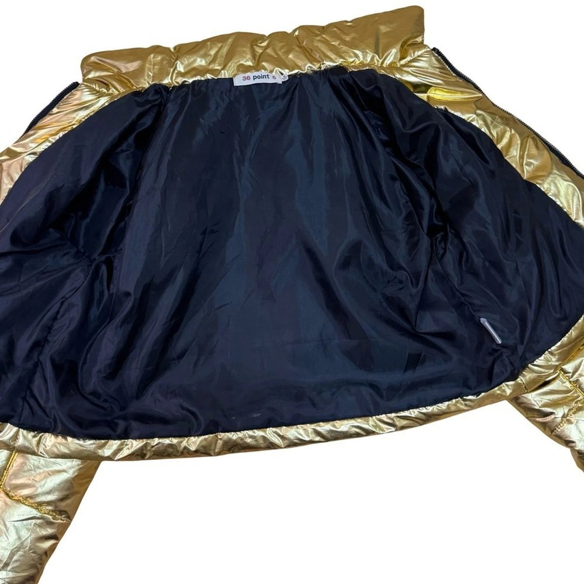 36 Point 5 Gold Metallic Cropped Puffer Jacket Womens M Shiny Winter