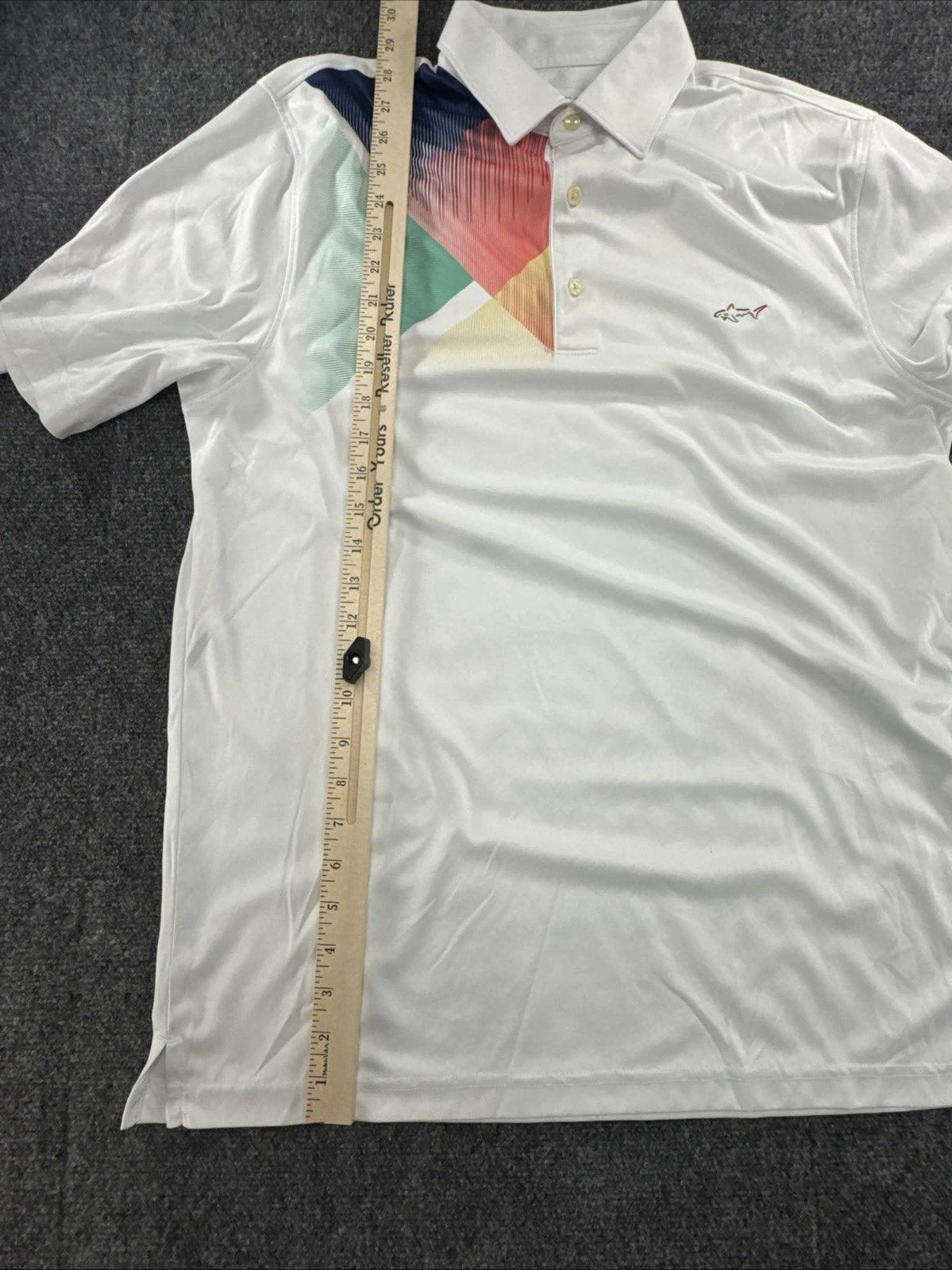 Greg Norman Play Dry Golf Polo Men’s M White Geometric Shark Performance Shirt